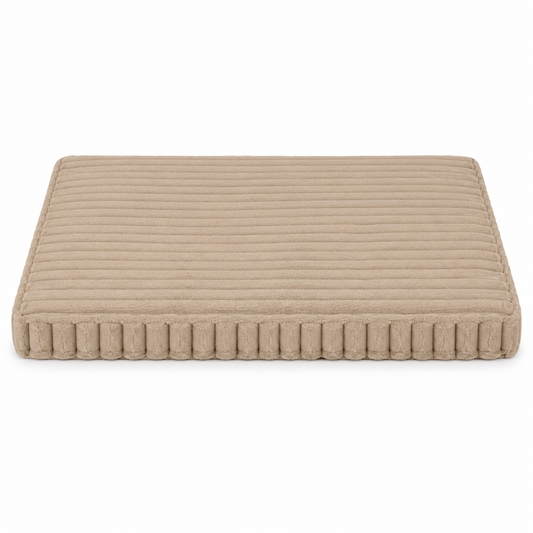 Rectangular dog mattress in beige with a ribbed surface