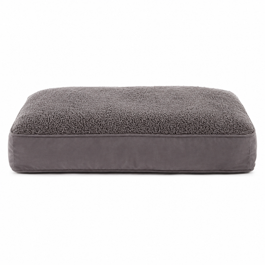 Rectangular dog cushion in grey with a textured top surface