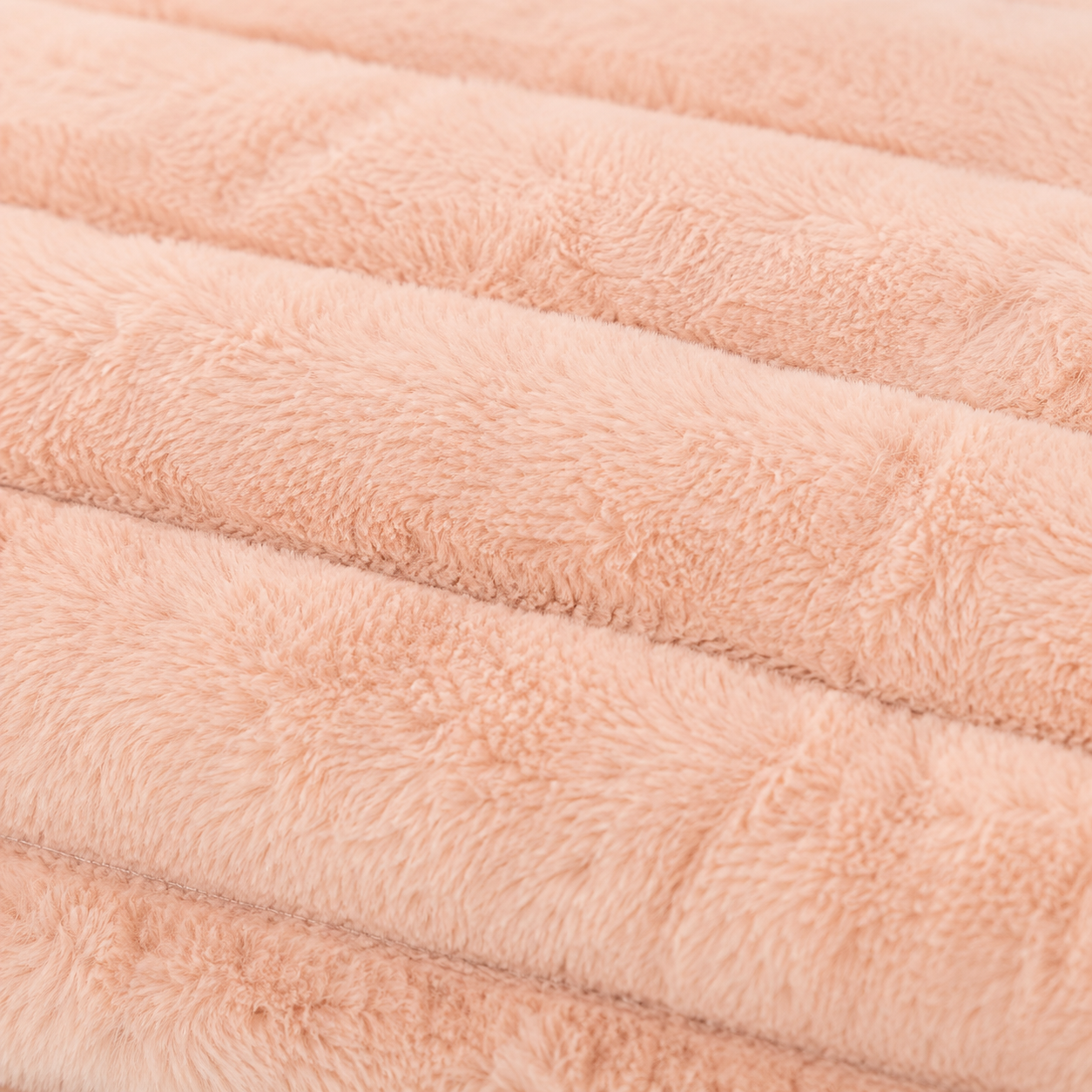 Square dog cushion in pink with a ribbed pile surface and dark base panel