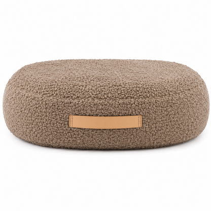 Round donut dog bed in taupe