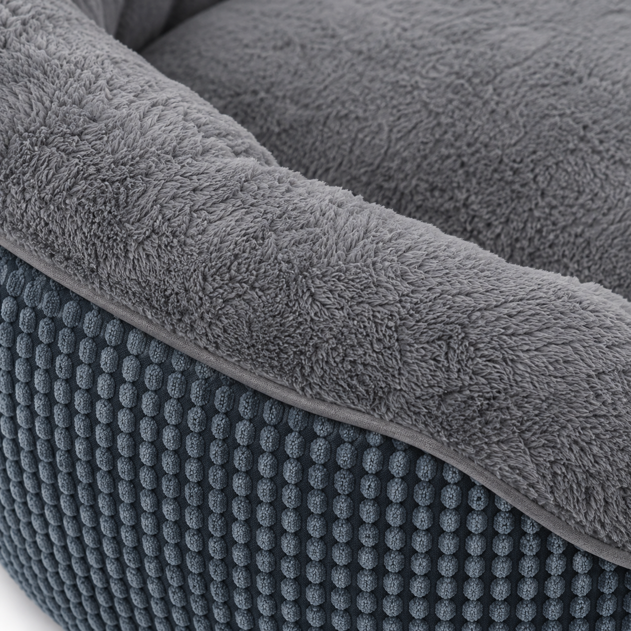 Rectangular dog bed in grey with a raised rim