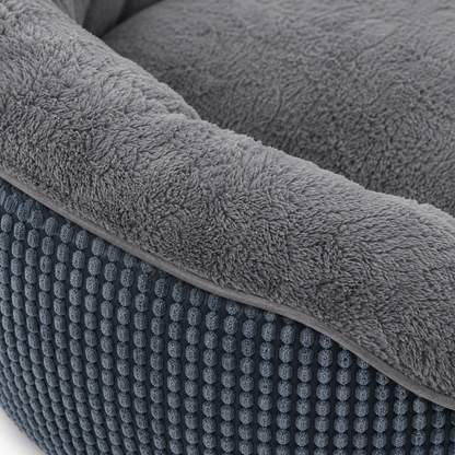 Rectangular dog bed in grey with a raised rim