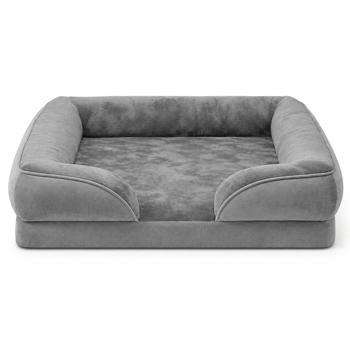 Rectangular dog sofa in grey with a bolster on three sides