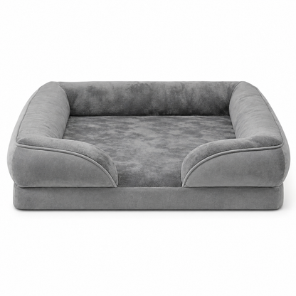 Rectangular dog sofa in grey with a bolster on three sides