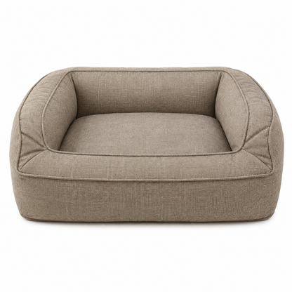 Rectangular dog sofa in beige with upright sides