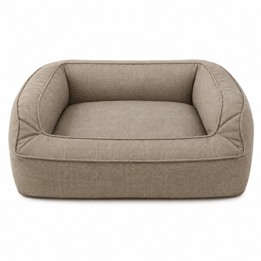 Rectangular dog sofa in beige with upright sides
