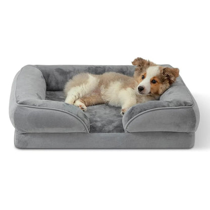 Rectangular dog sofa in grey with a bolster on three sides