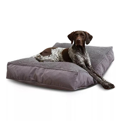 Rectangular dog cushion in grey with a textured top surface