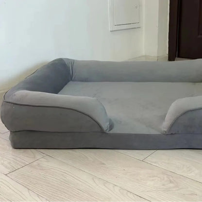 Rectangular dog sofa in grey with a bolster on three sides