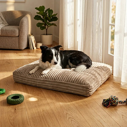 Rectangular ribbed dog mattress in beige