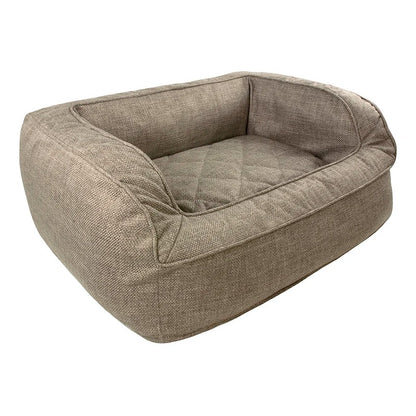 Rectangular dog sofa in beige with upright sides