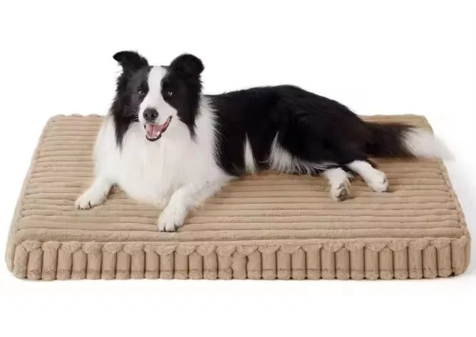 Rectangular dog mattress in beige with a ribbed surface
